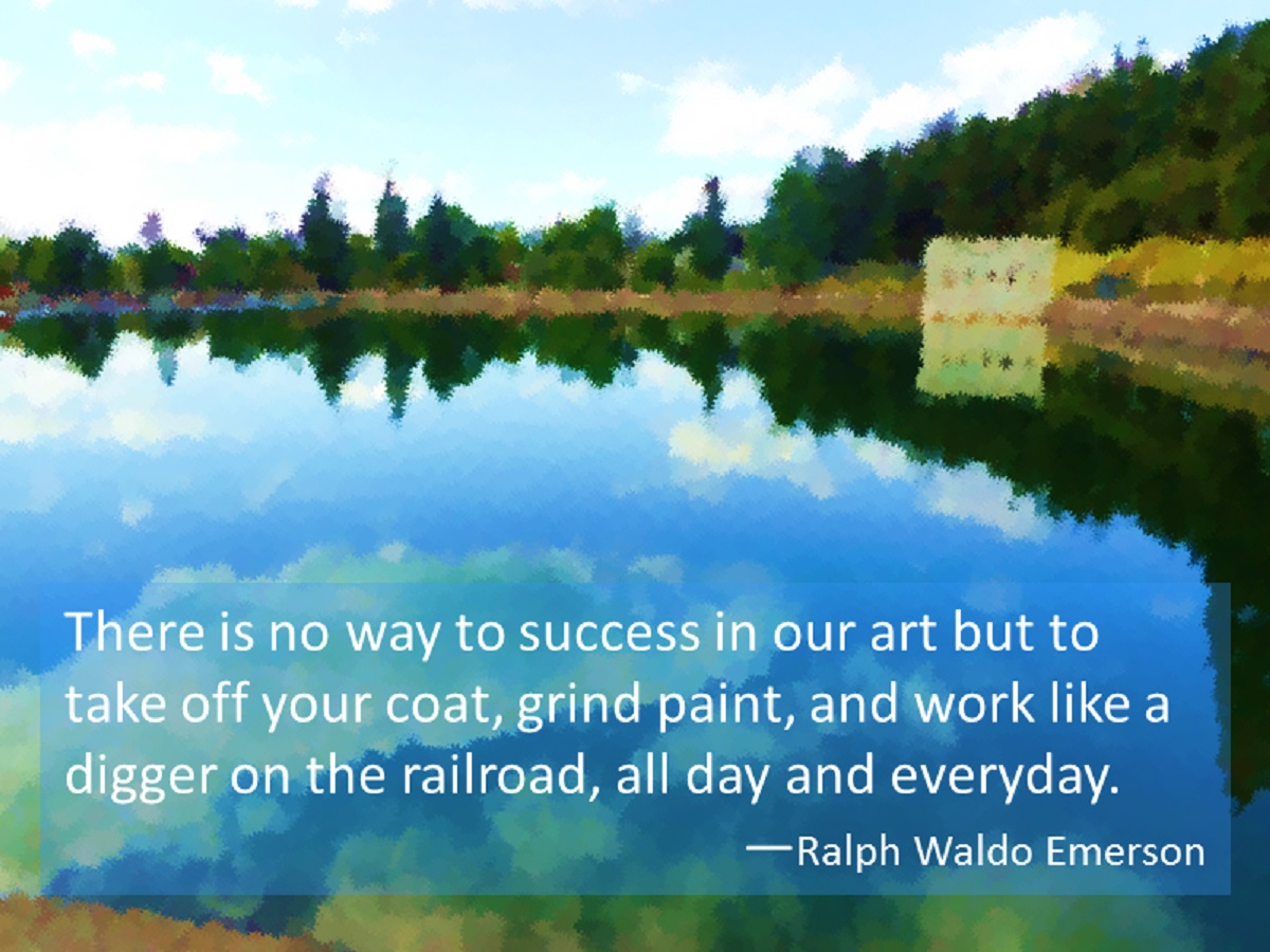 Photo of blue lake and quote by Emerson